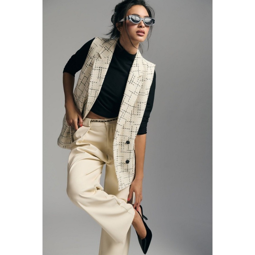Maeve Anthropologie Double Breasted Tweed Cream Vest Size 6 NWT